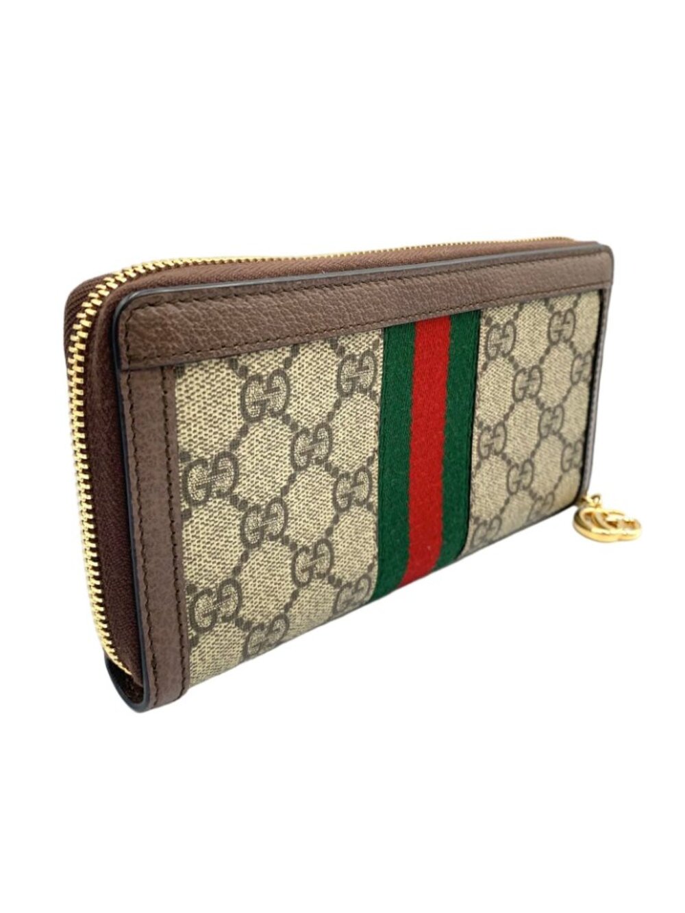 Gucci Ophidia Zip Around Leather Brown Beige Wallet Gold - Picture 2 of 15